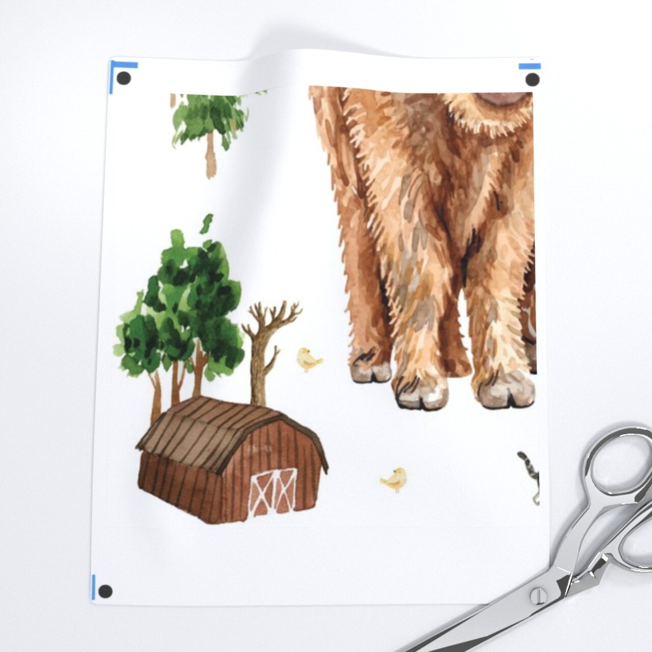 Highland Cow Farm 18X18 Calf Floral Scottish Custom Printed Fabric by Spoonflower Various Fabrics by the Yard or Fat Quarter